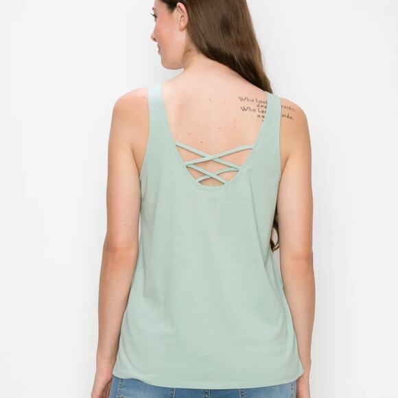 HIPPIE ROSE • Sage Green Cross Back Tank Top - Picture 1 of 5